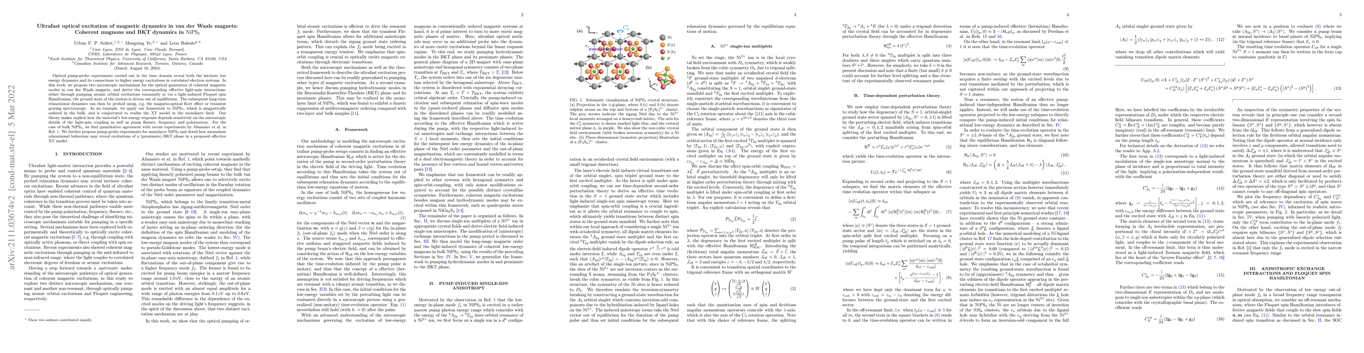Thumbnail for Ultrafast optical excitation of magnetic dynamics in van der Waals
  magnets: Coherent magnons and BKT dynamics in NiPS$_3$