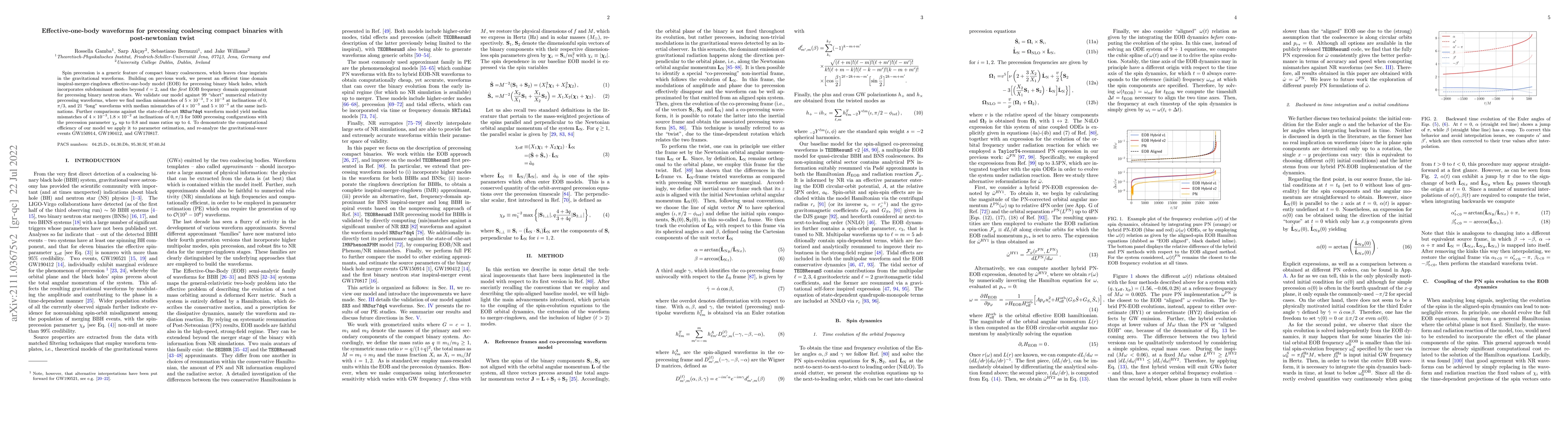Thumbnail for Effective-one-body waveforms for precessing coalescing compact binaries
  with post-newtonian Twist