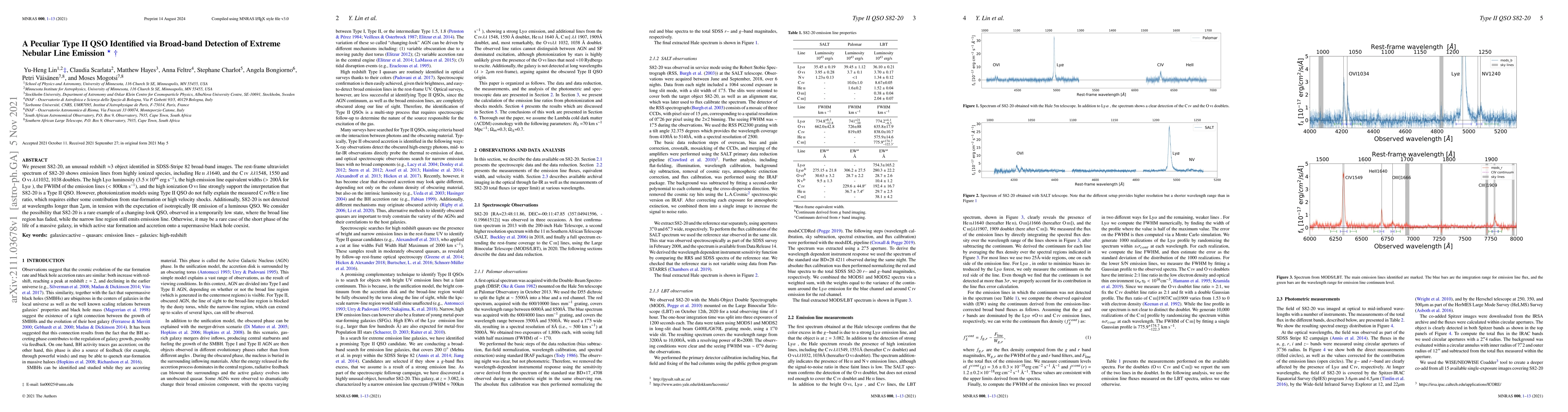 Thumbnail for A Peculiar Type~II QSO Identified via Broad-band Detection of Extreme
  Nebular Line Emission