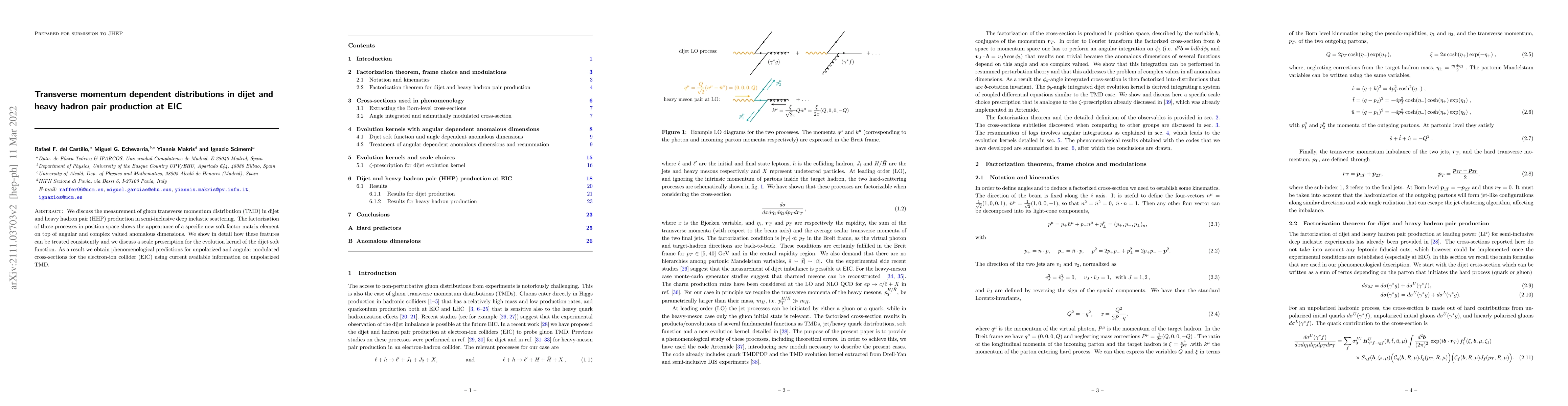 Thumbnail for Transverse momentum dependent distributions in dijet and heavy hadron
  pair production at EIC