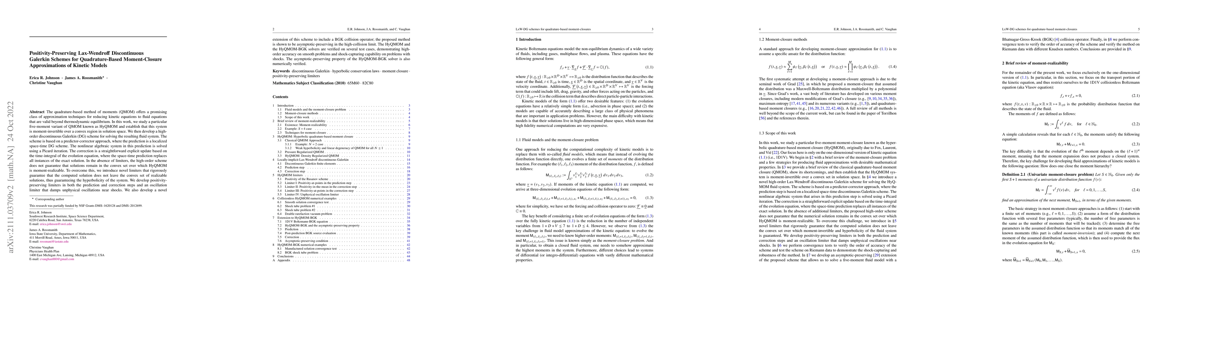 Thumbnail for Positivity-Preserving Lax-Wendroff Discontinuous Galerkin Schemes for
  Quadrature-Based Moment-Closure Approximations of Kinetic Models