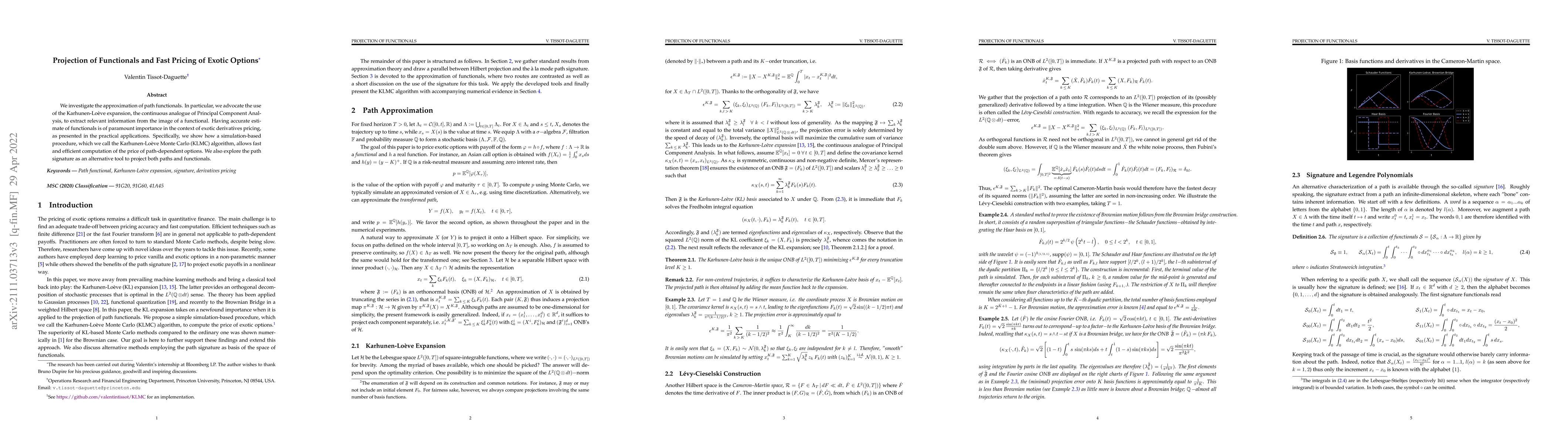 Thumbnail for Projection of Functionals and Fast Pricing of Exotic Options