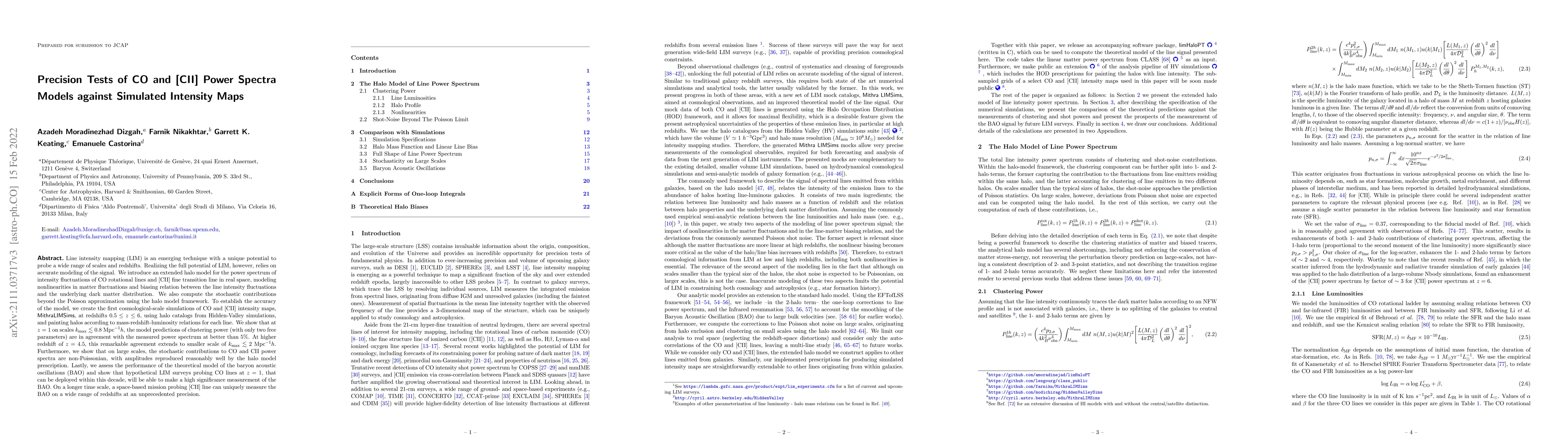 Thumbnail for Precision Tests of CO and [CII] Power Spectra Models against Simulated
  Intensity Maps