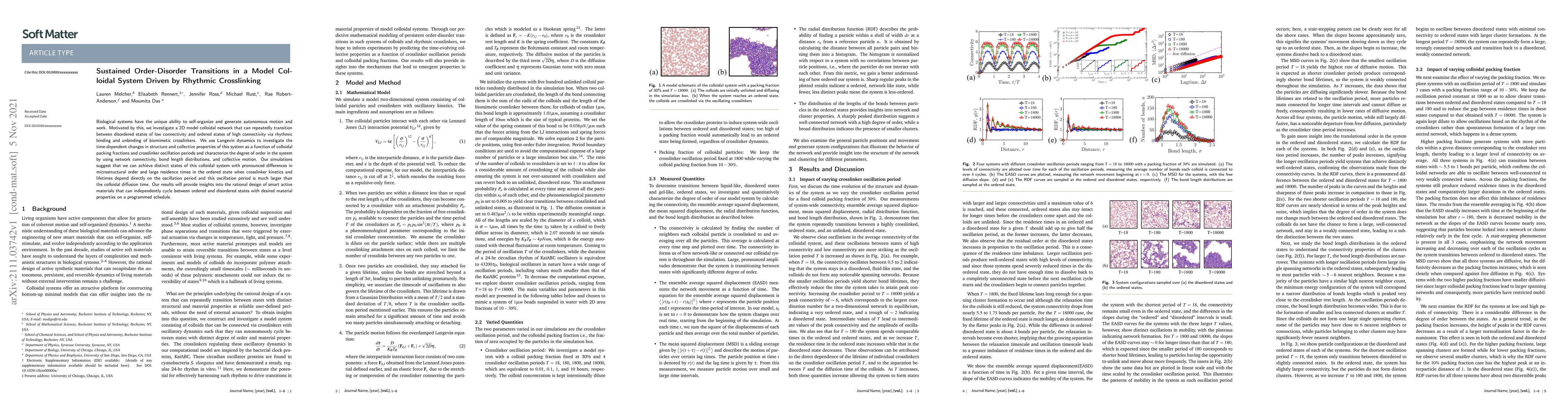Thumbnail for Sustained Order-Disorder Transitions in a Model Colloidal System Driven
  by Rhythmic Crosslinking