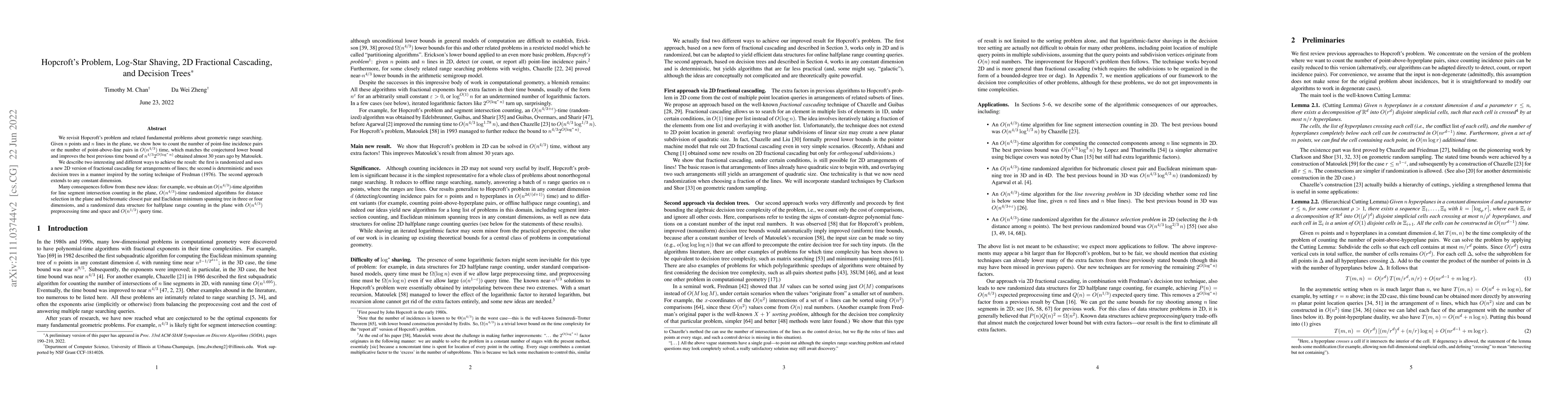 Thumbnail for Hopcroft's Problem, Log-Star Shaving, 2D Fractional Cascading, and
  Decision Trees