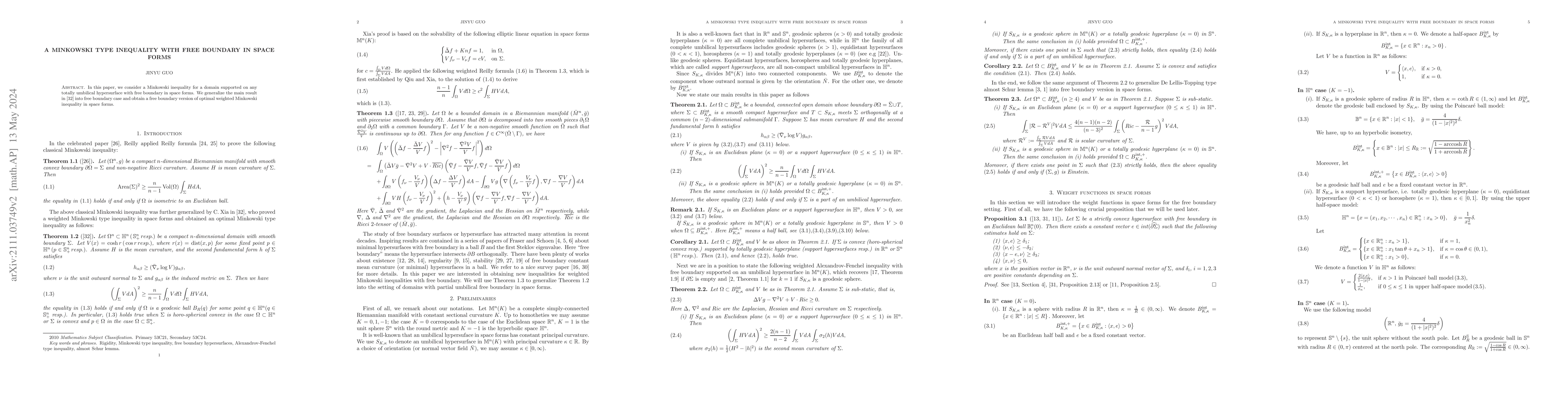 Thumbnail for A Minkowski type inequality with free boundary in space forms