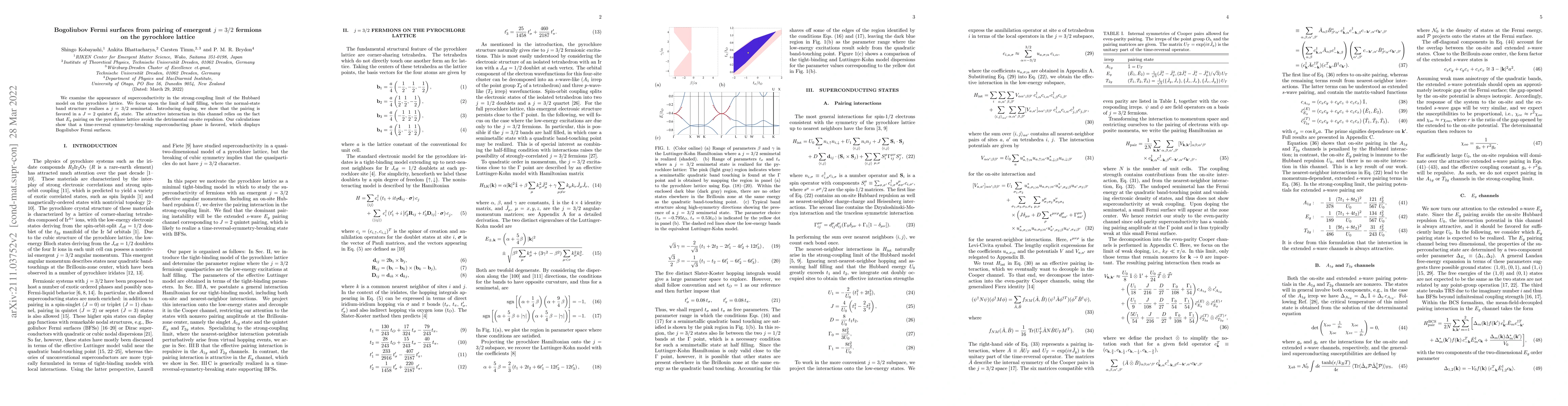 Thumbnail for Bogoliubov Fermi surfaces from pairing of emergent $j=3/2$ fermions on
  the pyrochlore lattice