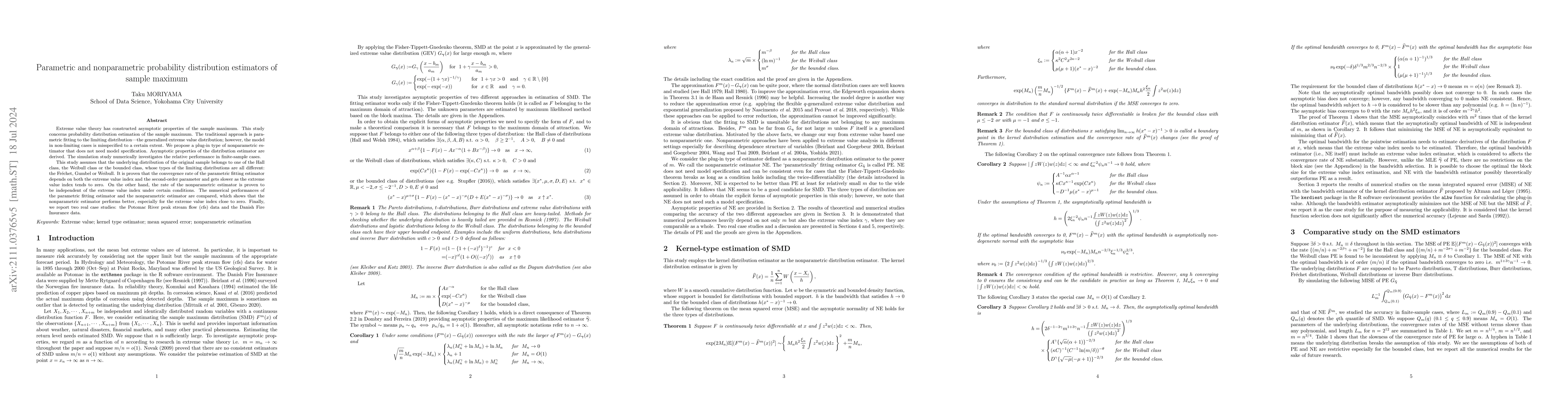 Thumbnail for Parametric and nonparametric probability distribution estimators of
  sample maximum