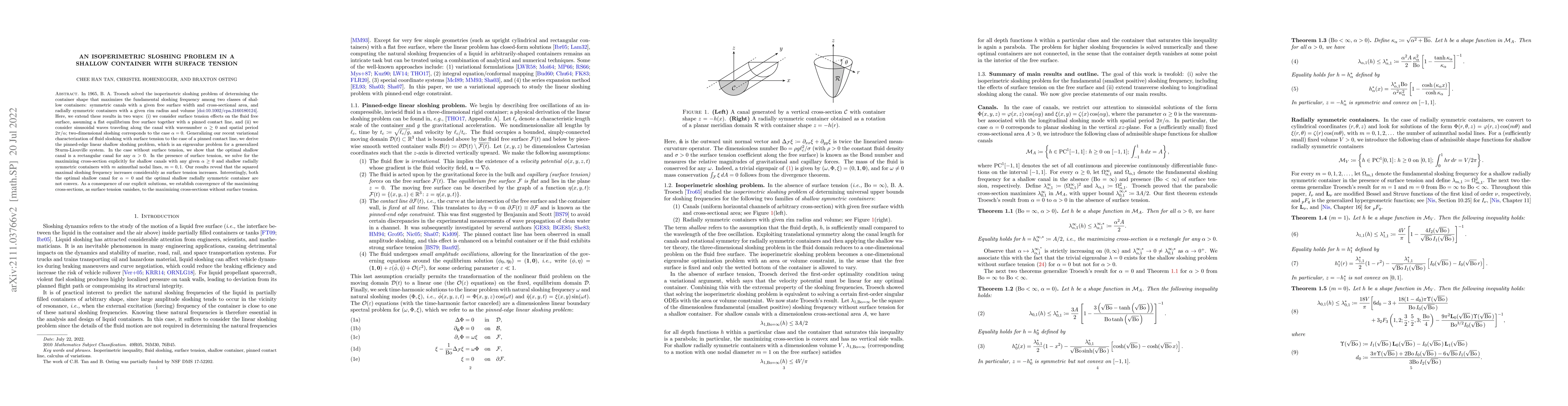Thumbnail for An Isoperimetric Sloshing Problem in a Shallow Container with Surface
  Tension