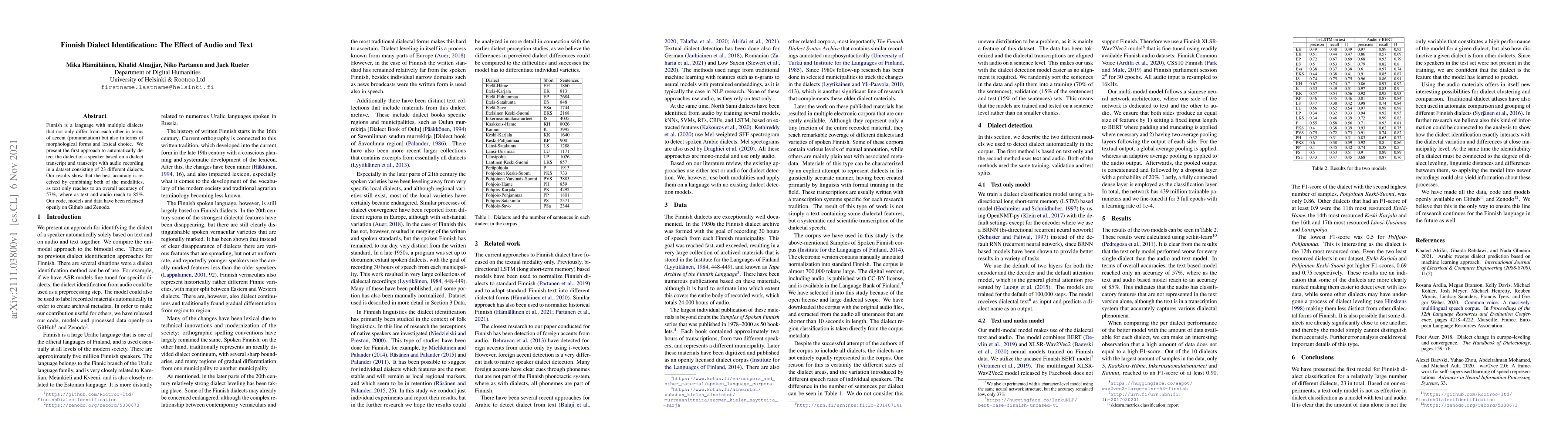 Thumbnail for Finnish Dialect Identification: The Effect of Audio and Text