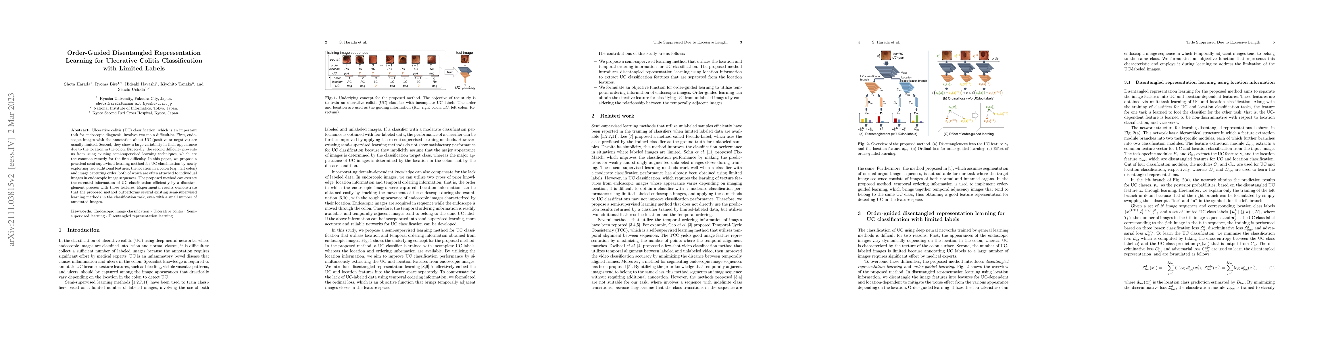 Thumbnail for Order-Guided Disentangled Representation Learning for Ulcerative Colitis
  Classification with Limited Labels