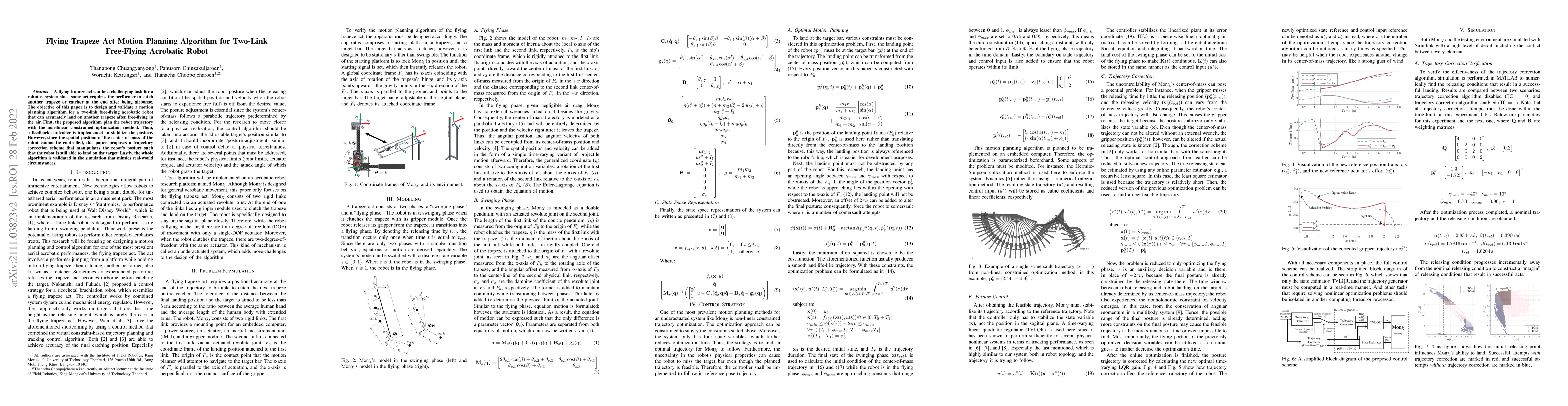 Thumbnail for Flying Trapeze Act Motion Planning Algorithm for Two-Link Free-Flying
  Acrobatic Robot