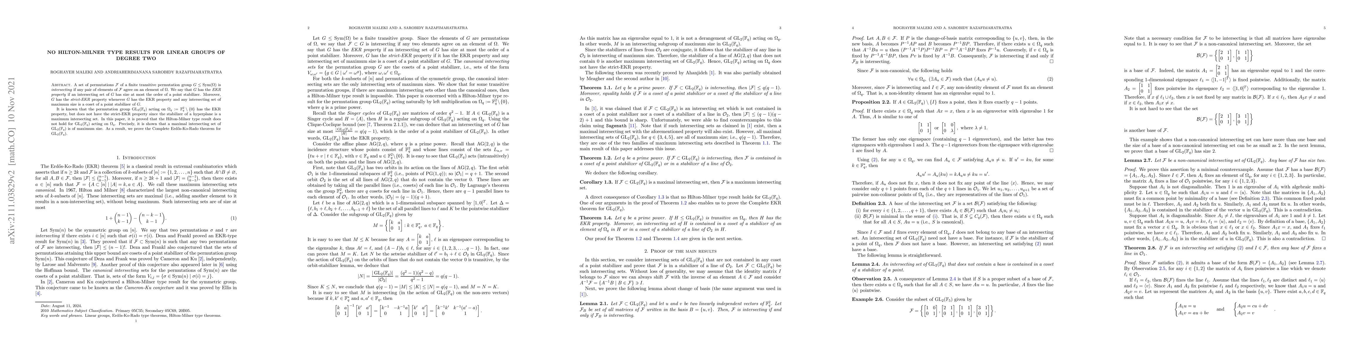Thumbnail for No Hilton-Milner type results for linear groups of degree two