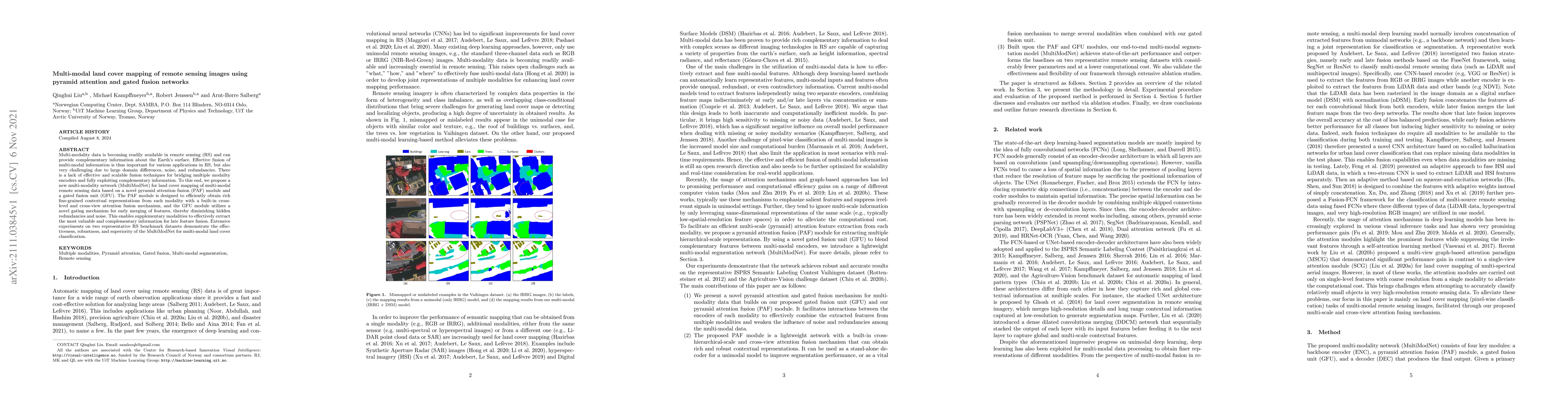 Thumbnail for Multi-modal land cover mapping of remote sensing images using pyramid
  attention and gated fusion networks