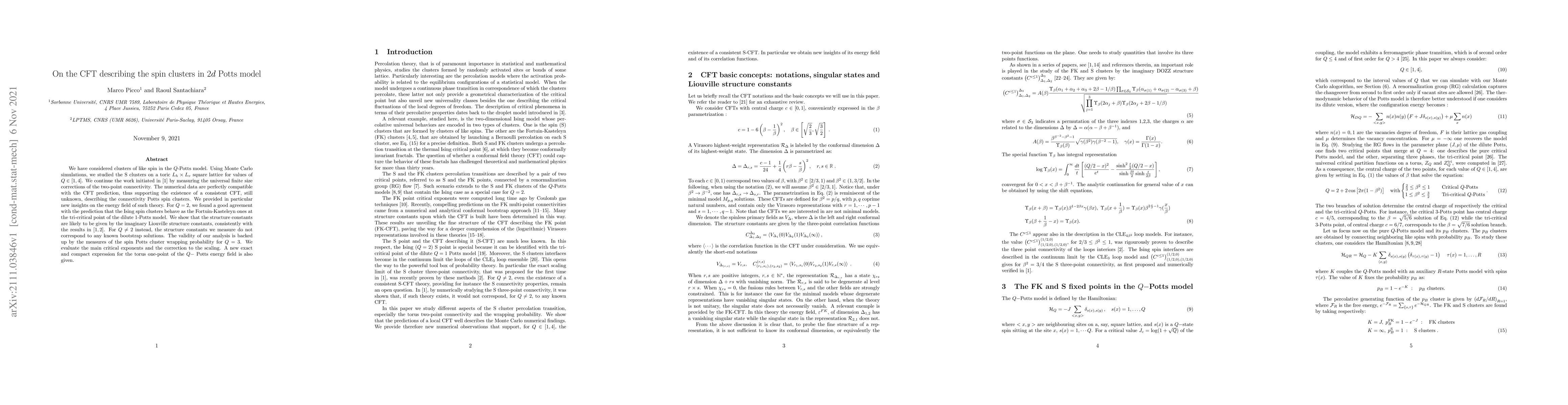 Thumbnail for On the CFT describing the spin clusters in 2d Potts model