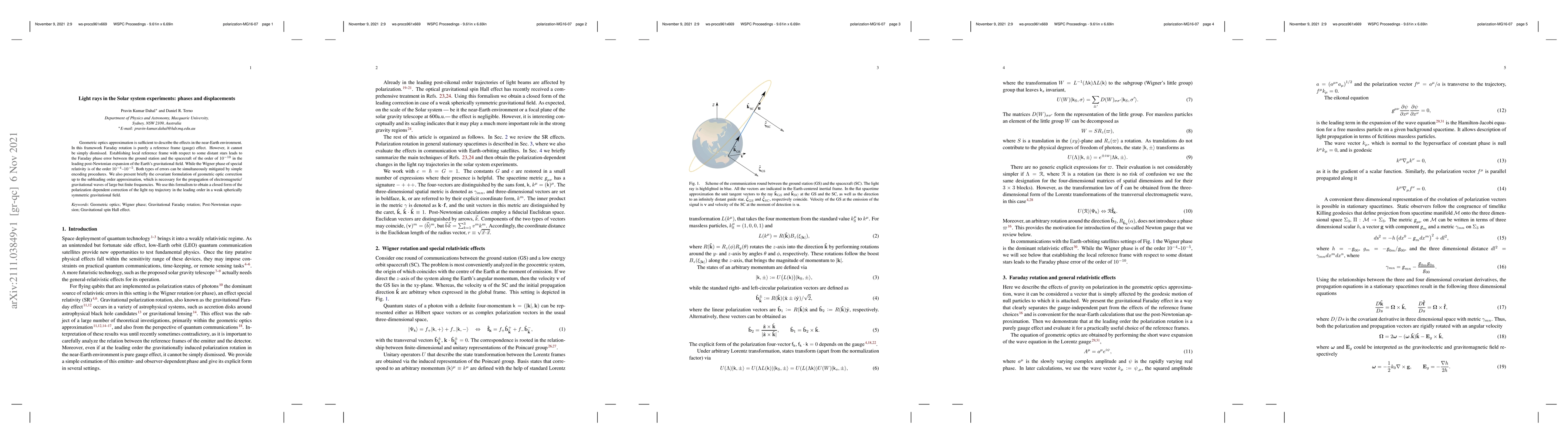 Thumbnail for Light rays in the Solar system experiments: phases and displacements