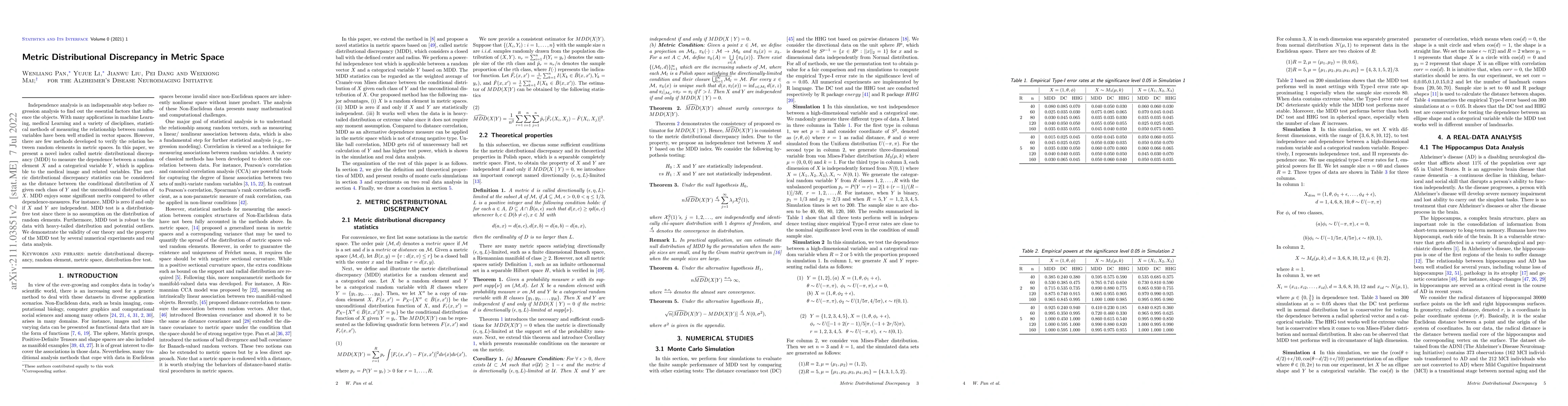 Thumbnail for Metric Distributional Discrepancy in Metric Space