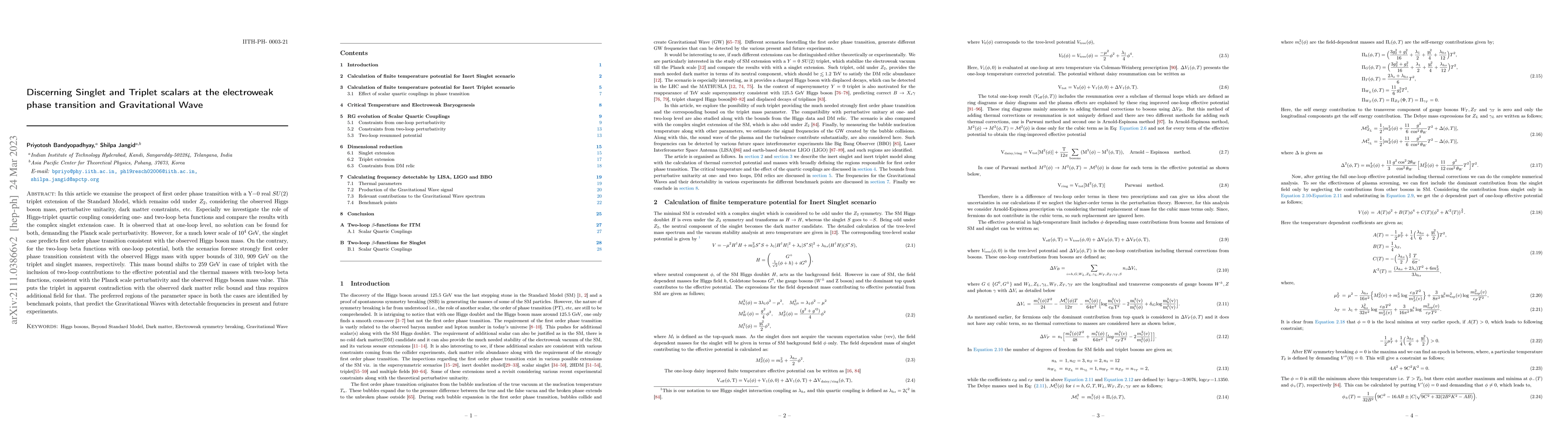 Thumbnail for Discerning Singlet and Triplet scalars at the electroweak phase
  transition and Gravitational Wave
