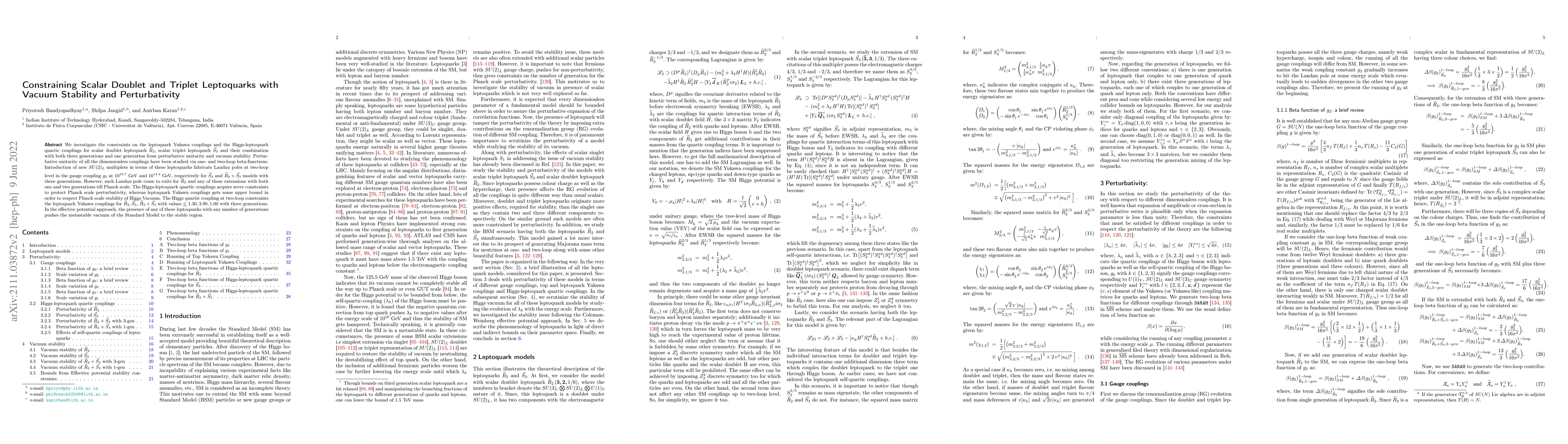 Thumbnail for Constraining Scalar Doublet and Triplet Leptoquarks with Vacuum
  Stability and Perturbativity