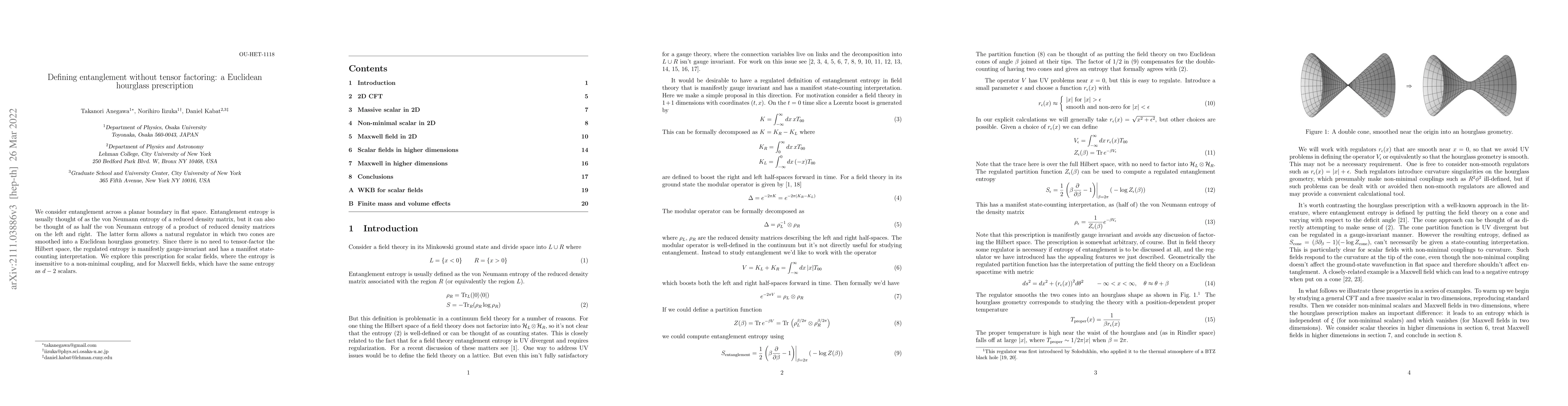 Thumbnail for Defining entanglement without tensor factoring: a Euclidean hourglass
  prescription
