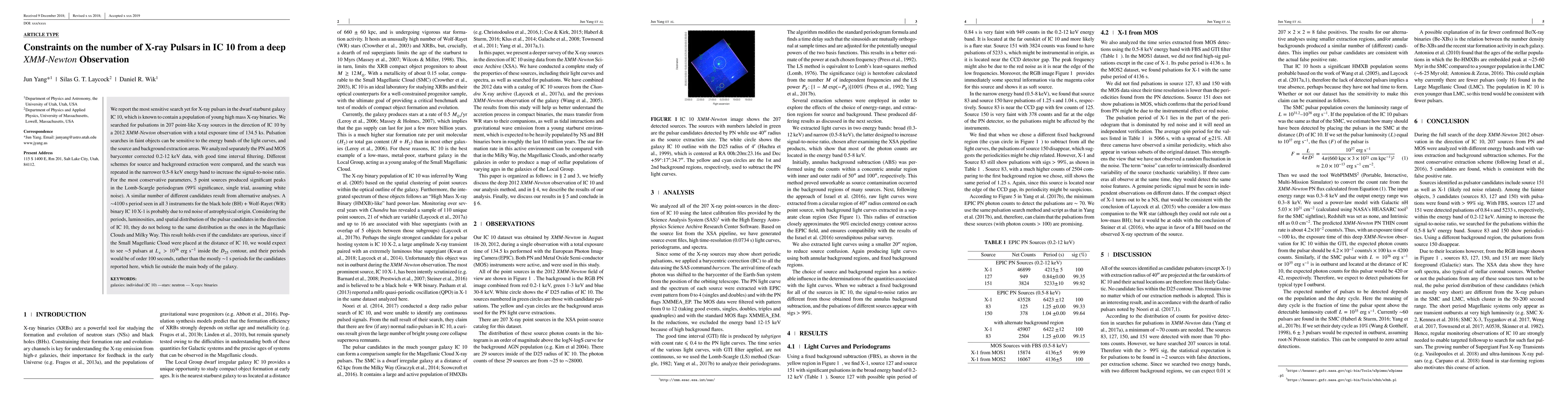 Thumbnail for Constraints on the number of X-ray Pulsars in IC 10 from a deep
  XMM-Newton Observation