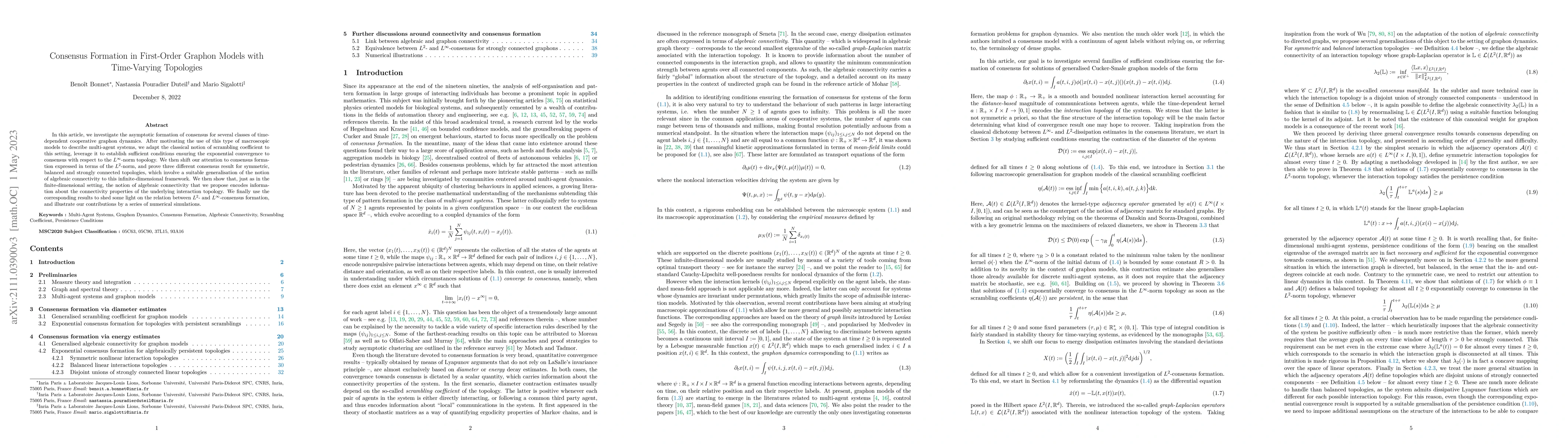 Thumbnail for Consensus Formation in First-Order Graphon Models with Time-Varying
  Topologies