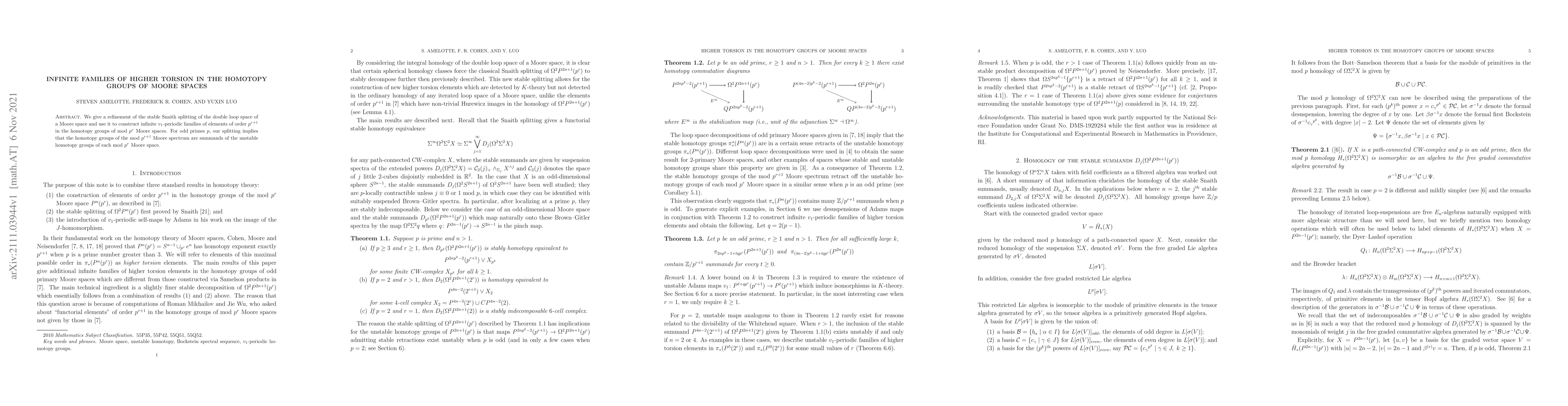 Thumbnail for Infinite families of higher torsion in the homotopy groups of Moore
  spaces