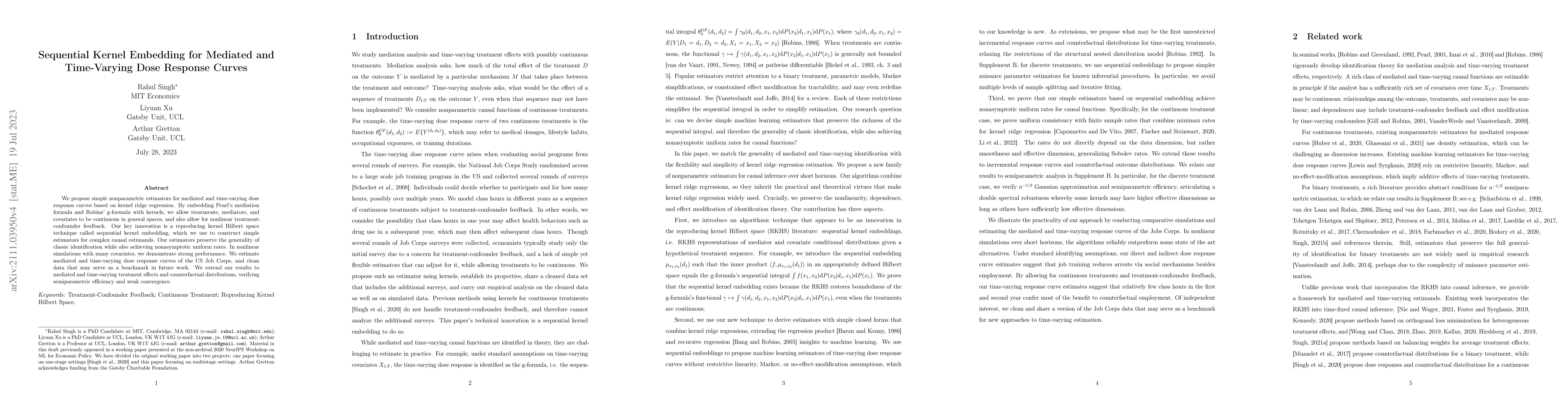 Thumbnail for Sequential Kernel Embedding for Mediated and Time-Varying Dose Response
  Curves