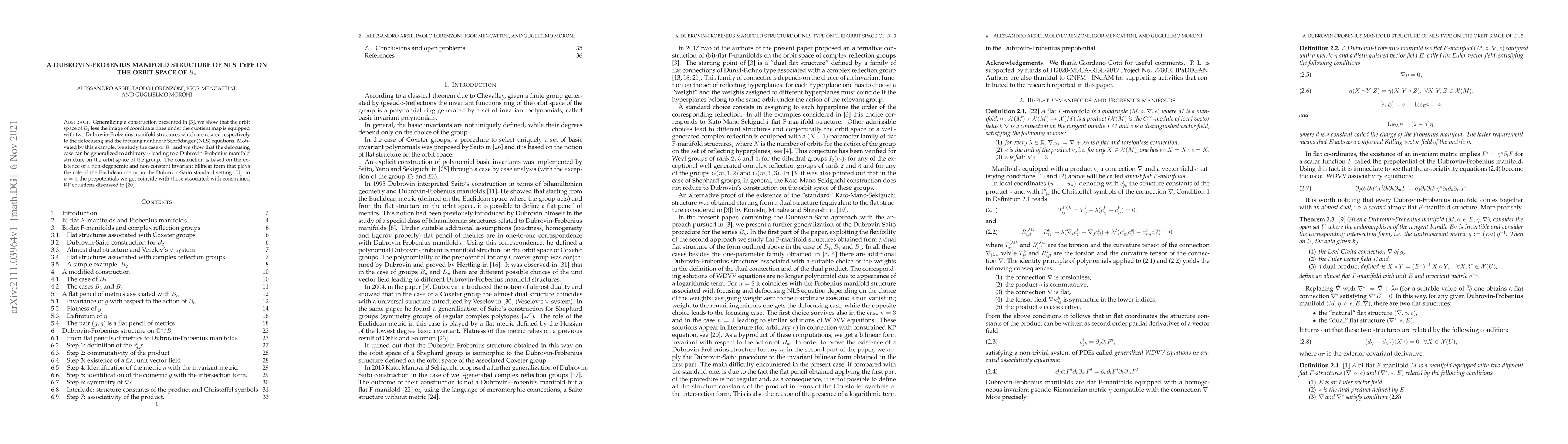 Thumbnail for A Dubrovin-Frobenius manifold structure of NLS type on the orbit space
  of $B_n$