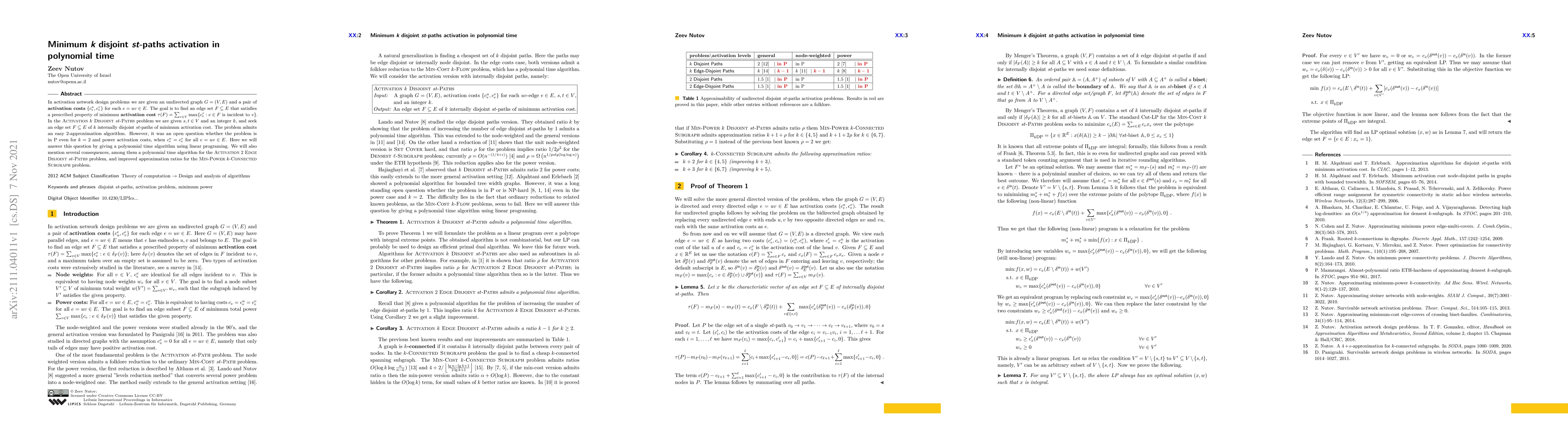 Thumbnail for $k$ disjoint $st$-paths activation in polynomial time