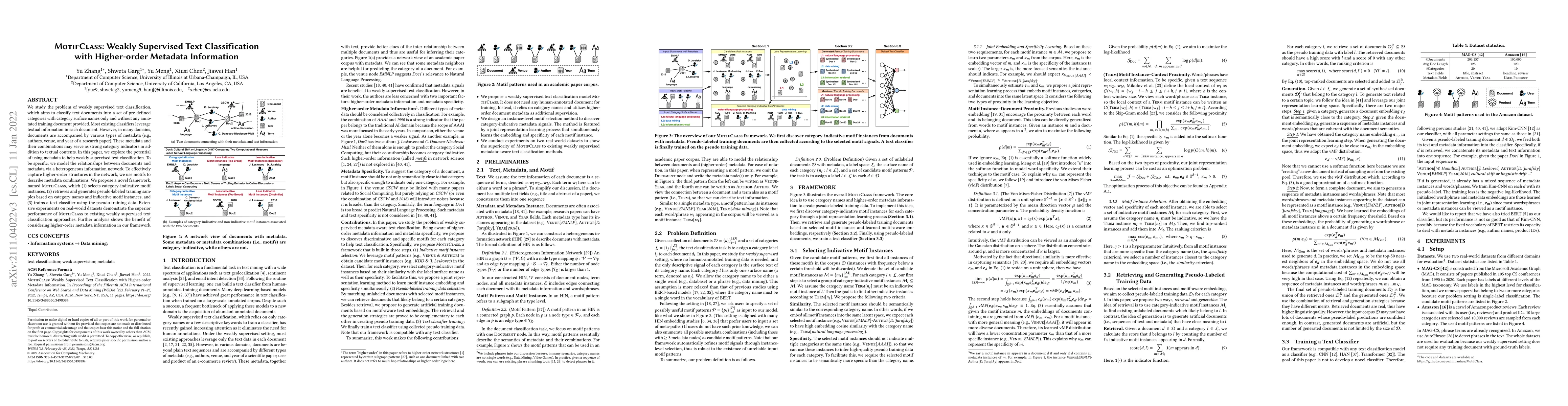 Thumbnail for MotifClass: Weakly Supervised Text Classification with Higher-order
  Metadata Information