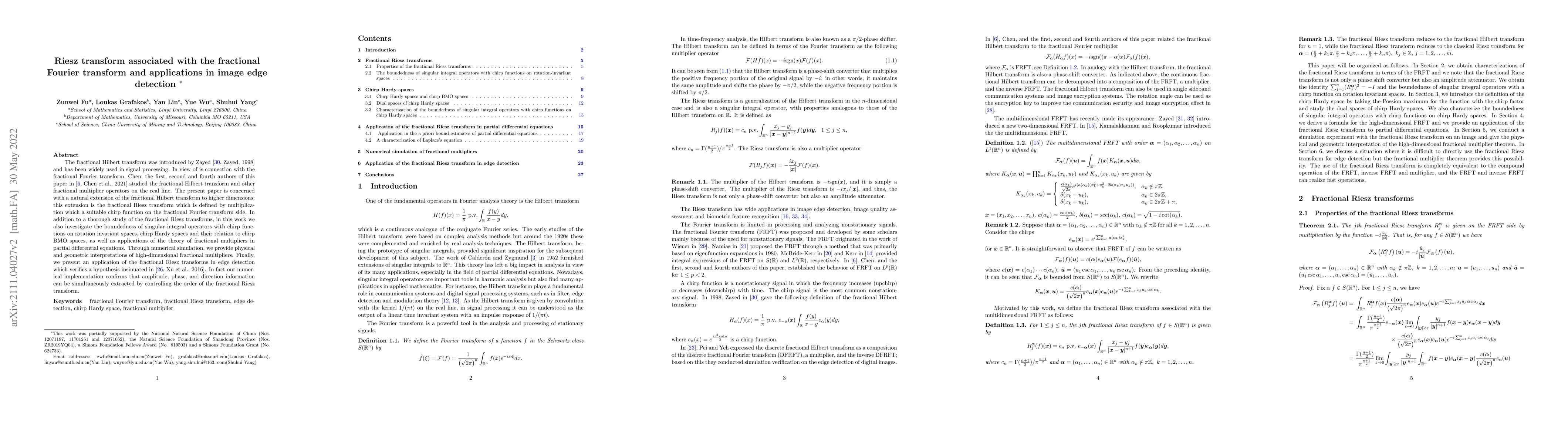Thumbnail for Riesz transform associated with the fractional Fourier transform and
  applications in image edge detection