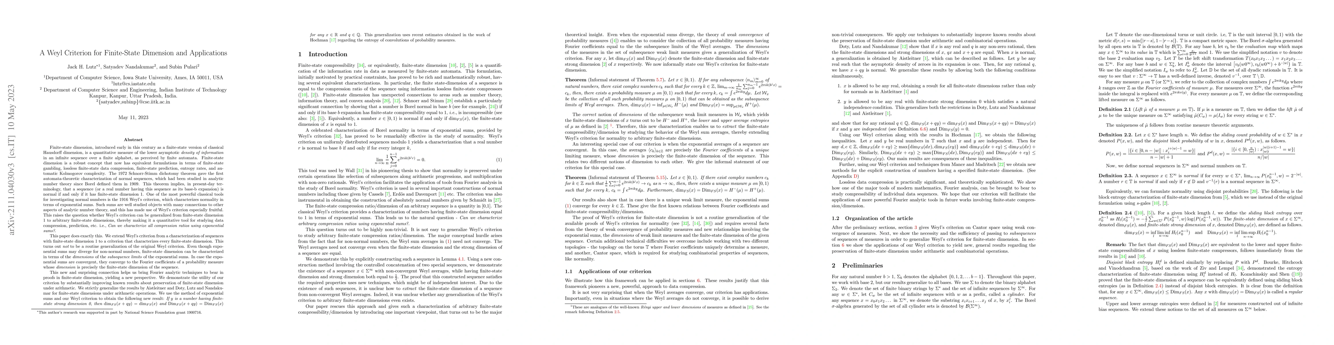 Thumbnail for A Weyl Criterion for Finite-State Dimension and Applications