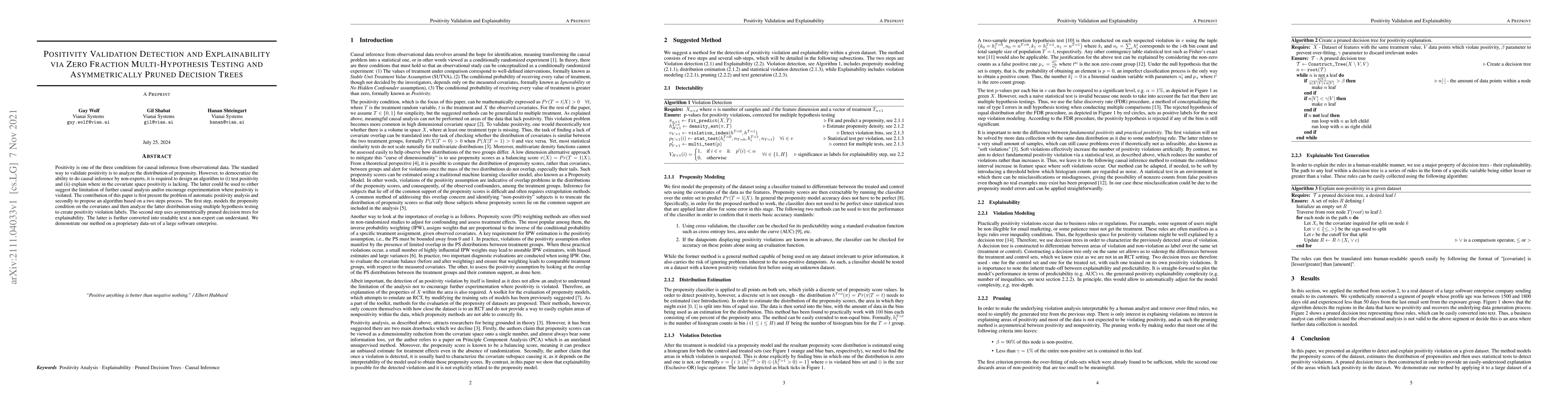 Thumbnail for Positivity Validation Detection and Explainability via Zero Fraction
  Multi-Hypothesis Testing and Asymmetrically Pruned Decision Trees