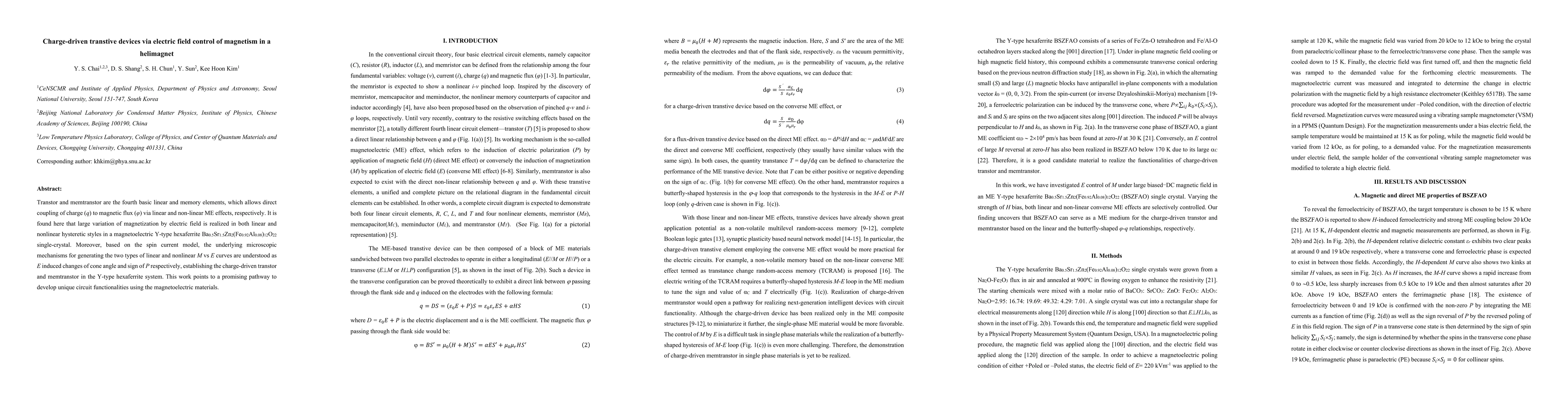 Thumbnail for Charge-driven transtive devices via electric field control of magnetism
  in a helimagnet