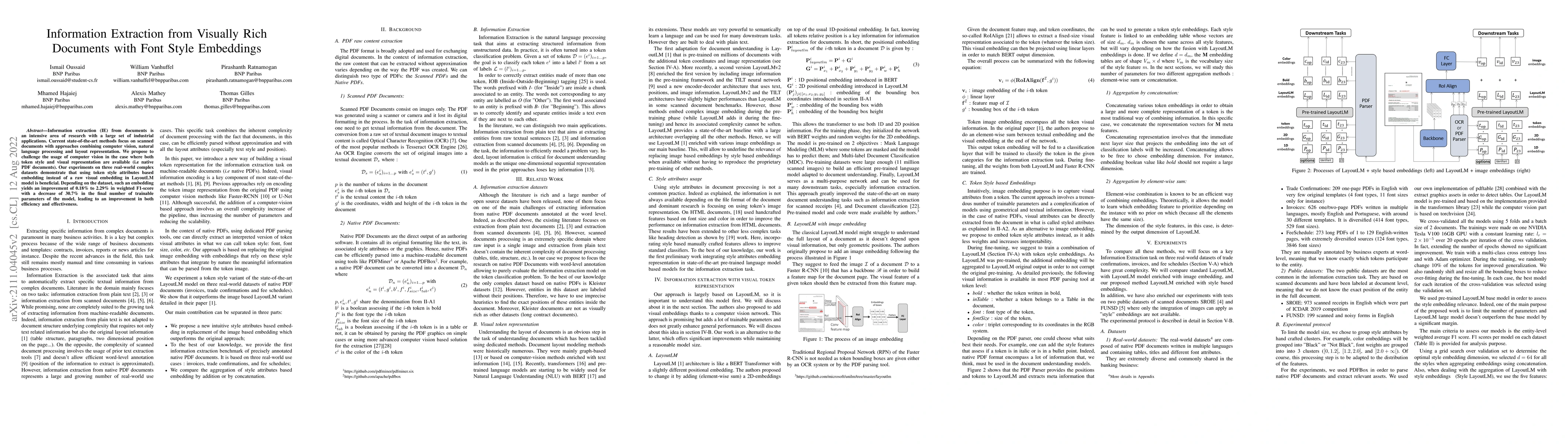 Thumbnail for Information Extraction from Visually Rich Documents with Font Style
  Embeddings