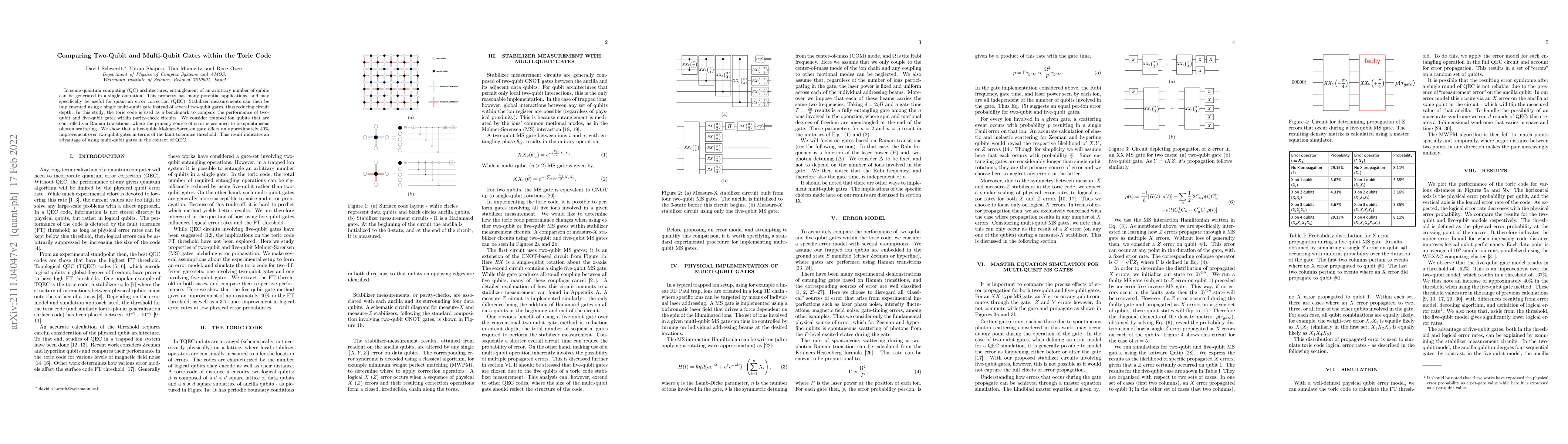 Thumbnail for Comparing Two-Qubit and Multi-Qubit Gates within the Toric Code