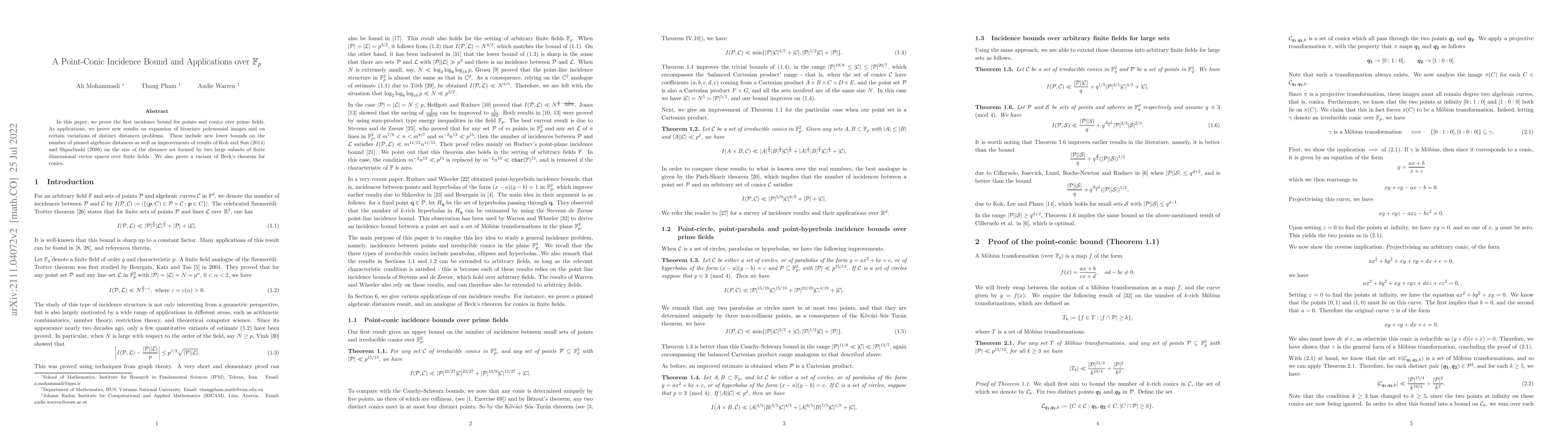 Thumbnail for A Point-Conic Incidence Bound and Applications over $\mathbb F_p$