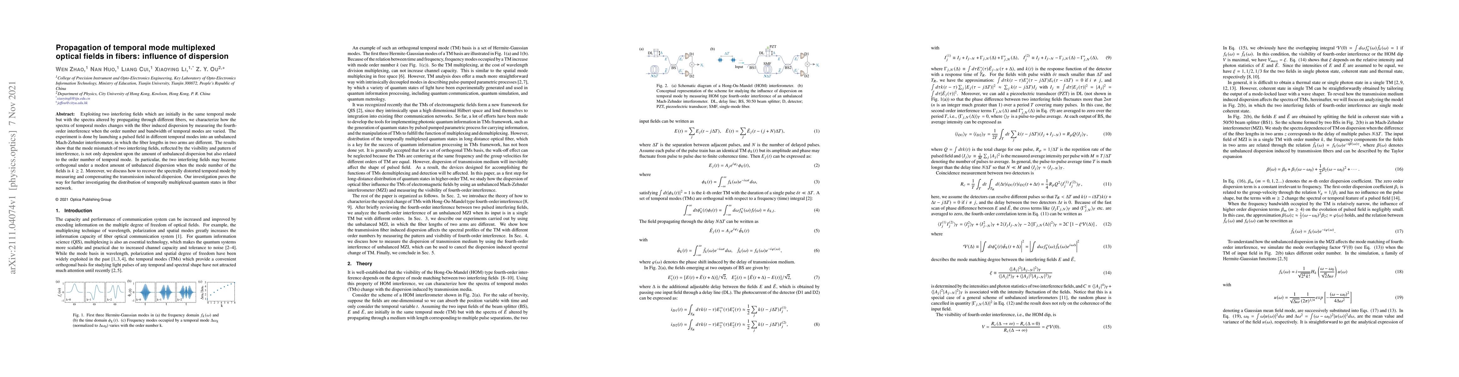 Thumbnail for Propagation of temporal mode multiplexed optical fields in fibers:
  influence of dispersion