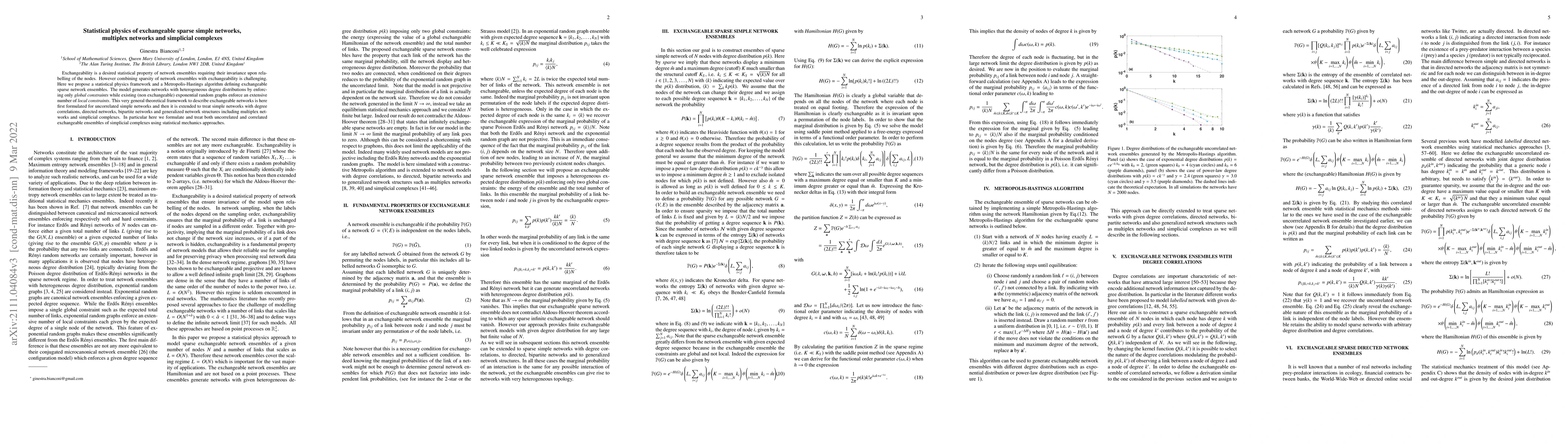 Thumbnail for Statistical physics of exchangeable sparse simple networks, multiplex
  networks and simplicial complexes