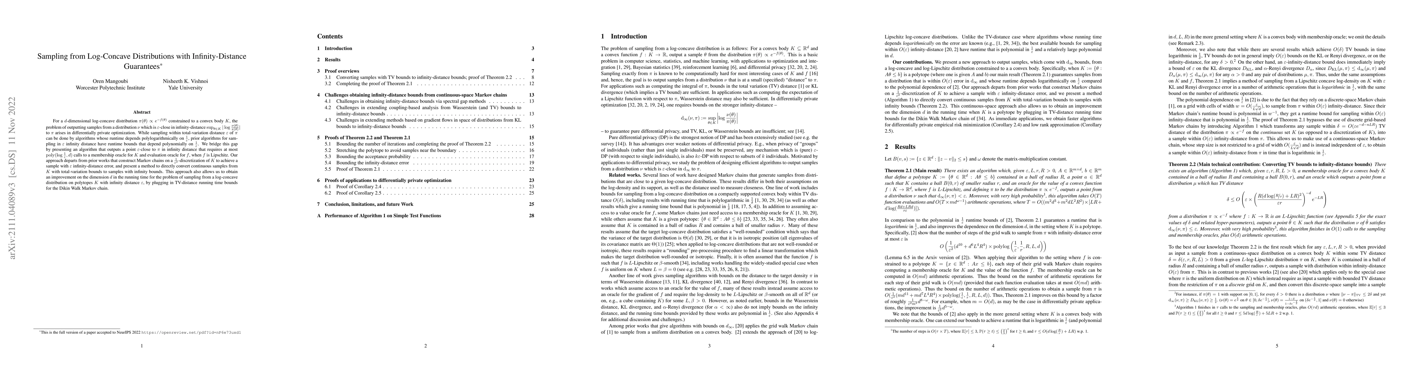 Thumbnail for Sampling from Log-Concave Distributions with Infinity-Distance
  Guarantees