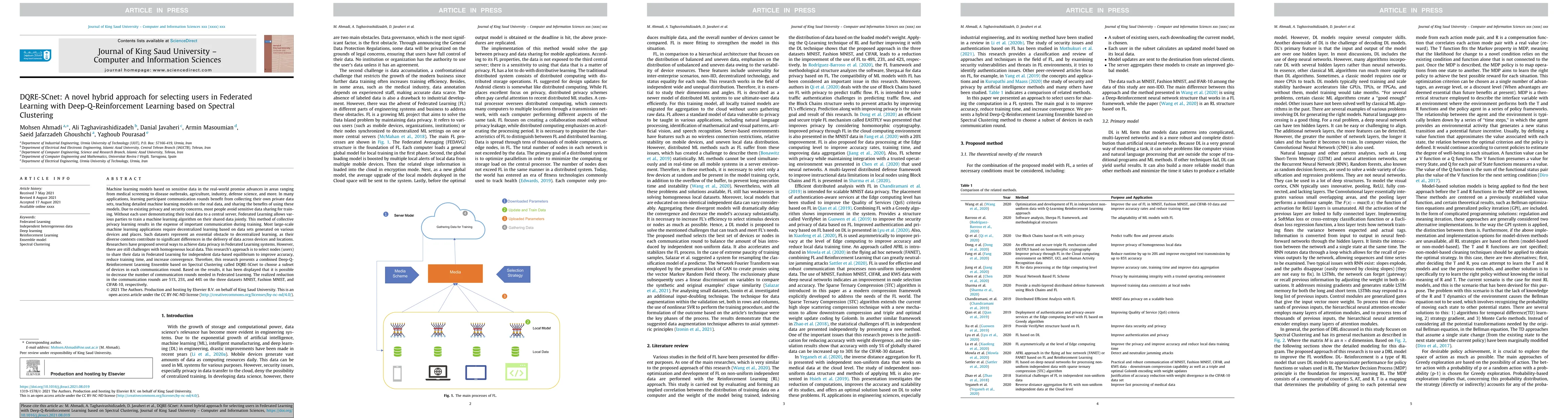 Thumbnail for DQRE-SCnet: A novel hybrid approach for selecting users in Federated
  Learning with Deep-Q-Reinforcement Learning based on Spectral Clustering