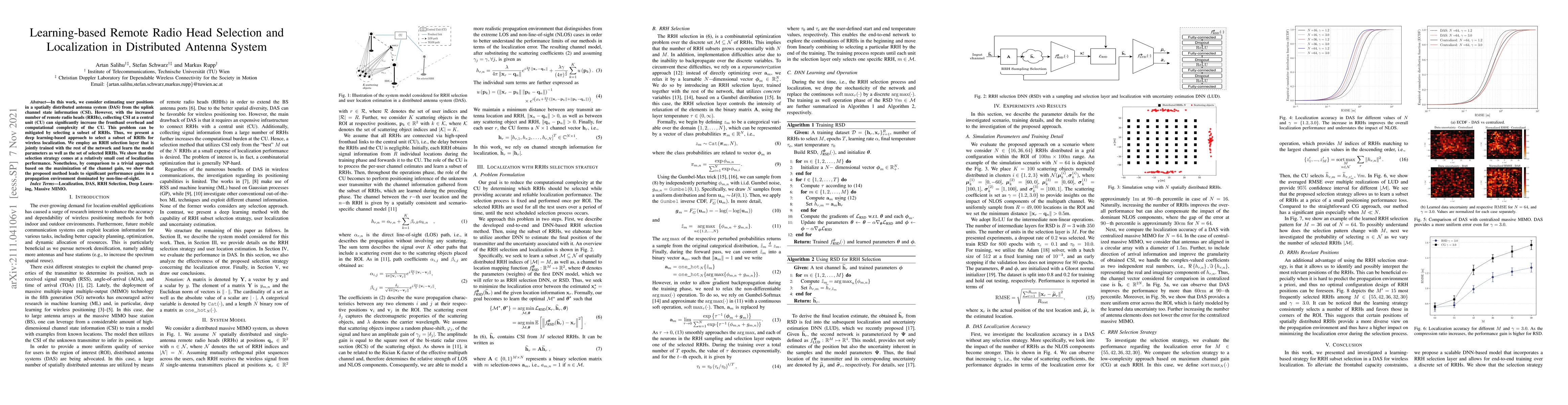 Thumbnail for Learning-based Remote Radio Head Selection and Localization in
  Distributed Antenna System