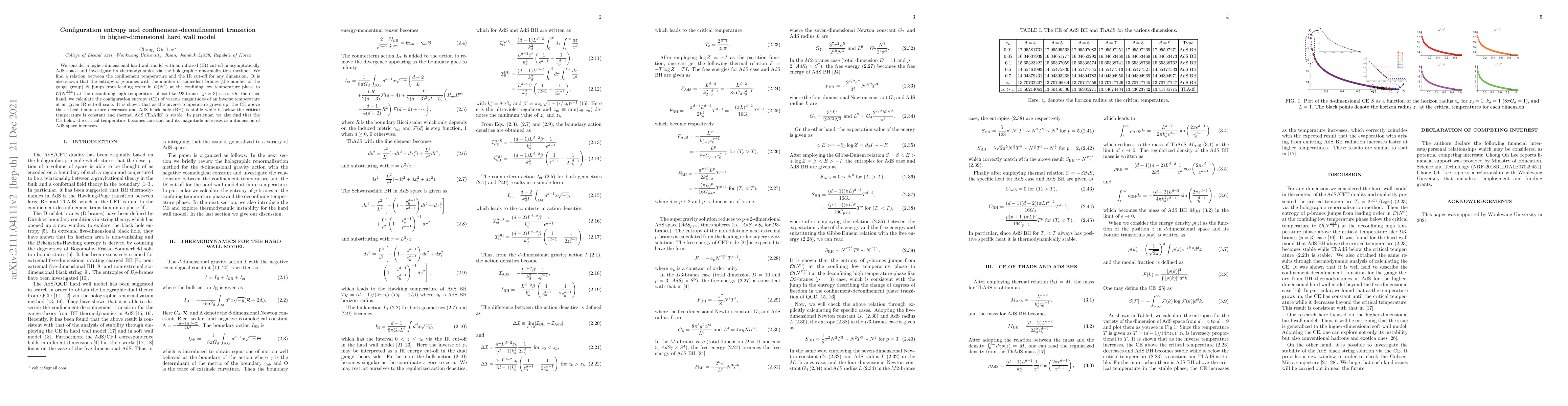 Thumbnail for Configuration entropy and confinement-deconfinement transition in
  higher-dimensional hard wall model