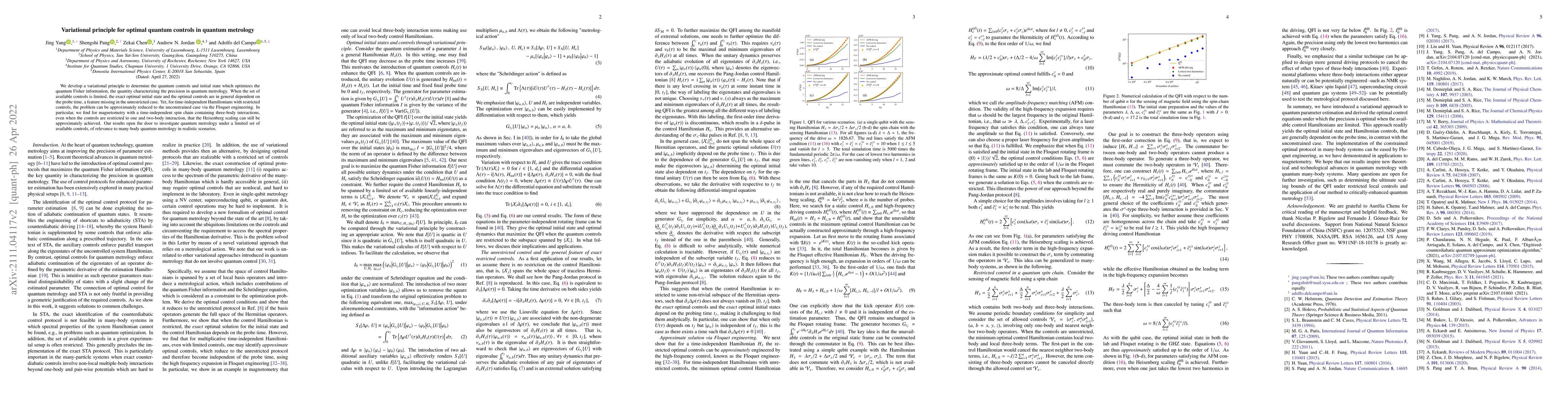 Thumbnail for Variational principle for optimal quantum controls in quantum metrology