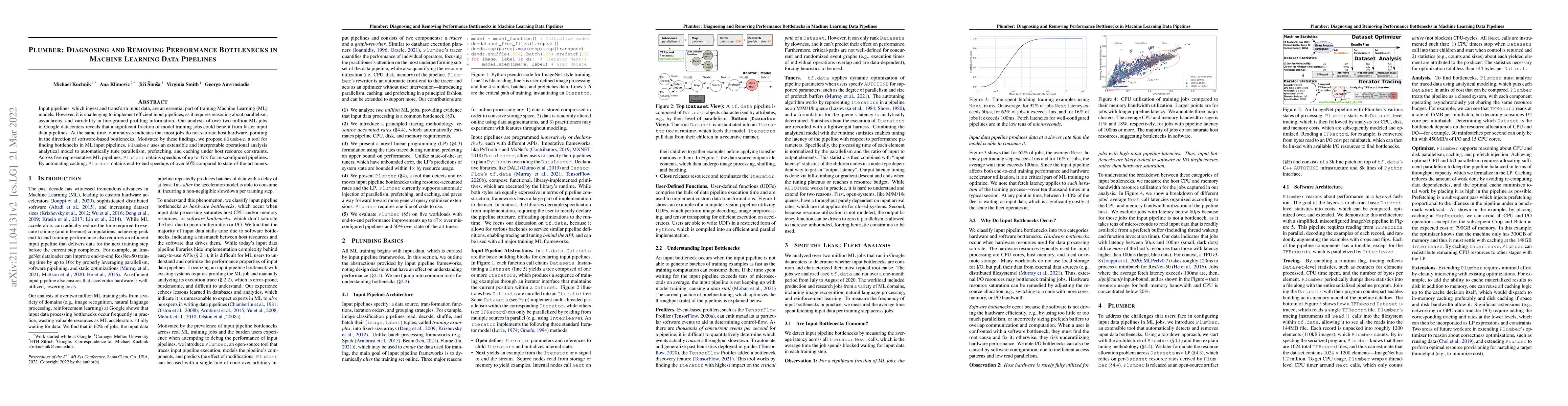 Thumbnail for Plumber: Diagnosing and Removing Performance Bottlenecks in Machine
  Learning Data Pipelines