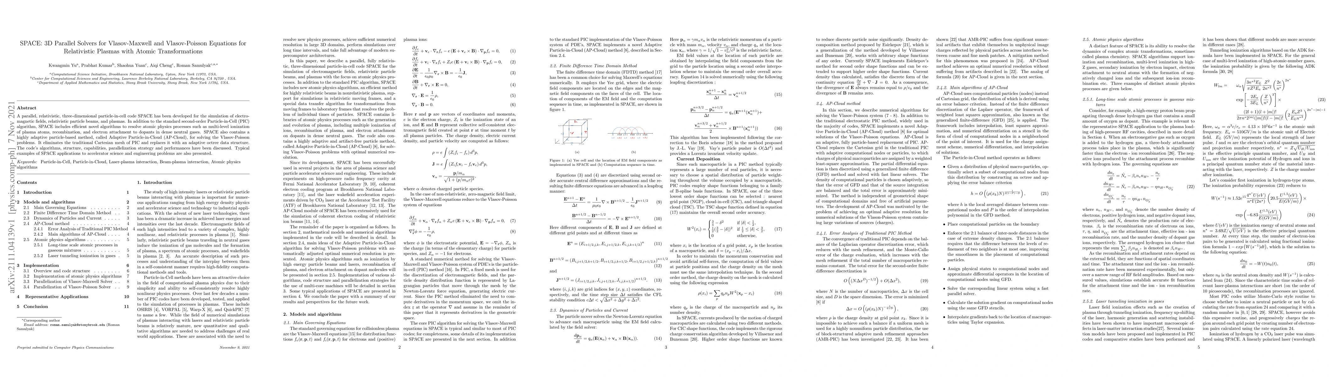 Thumbnail for SPACE: 3D Parallel Solvers for Vlasov-Maxwell and Vlasov-Poisson
  Equations for Relativistic Plasmas with Atomic Transformations