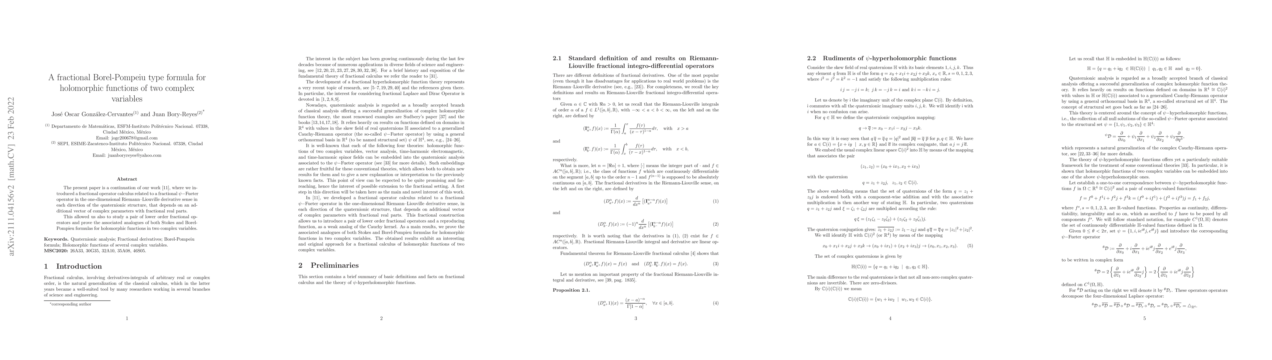Thumbnail for A fractional Borel-Pompeiu type formula for holomorphic functions of two
  complex variables