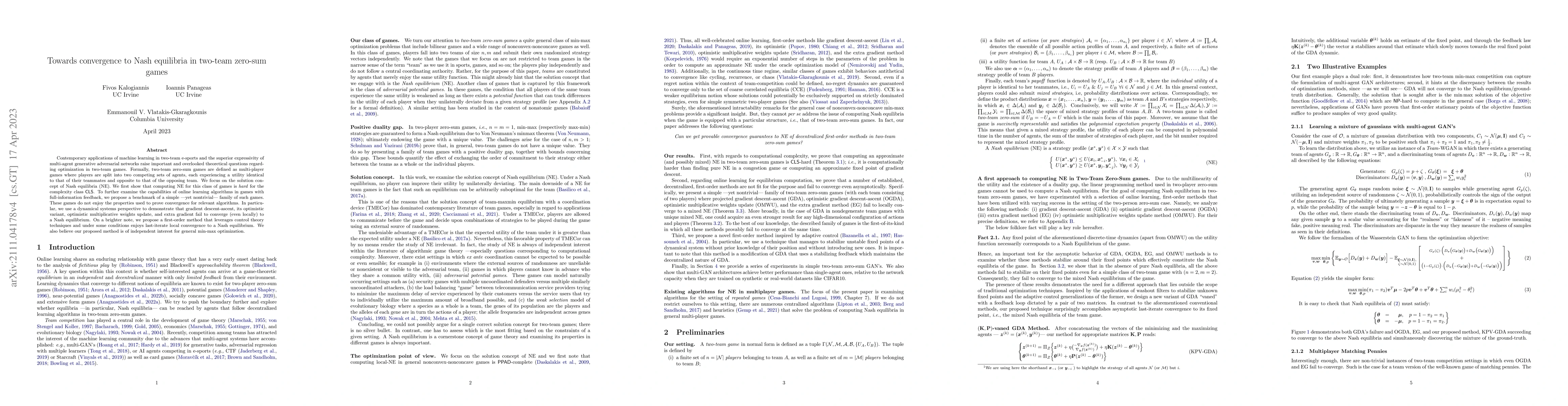Thumbnail for Towards convergence to Nash equilibria in two-team zero-sum games