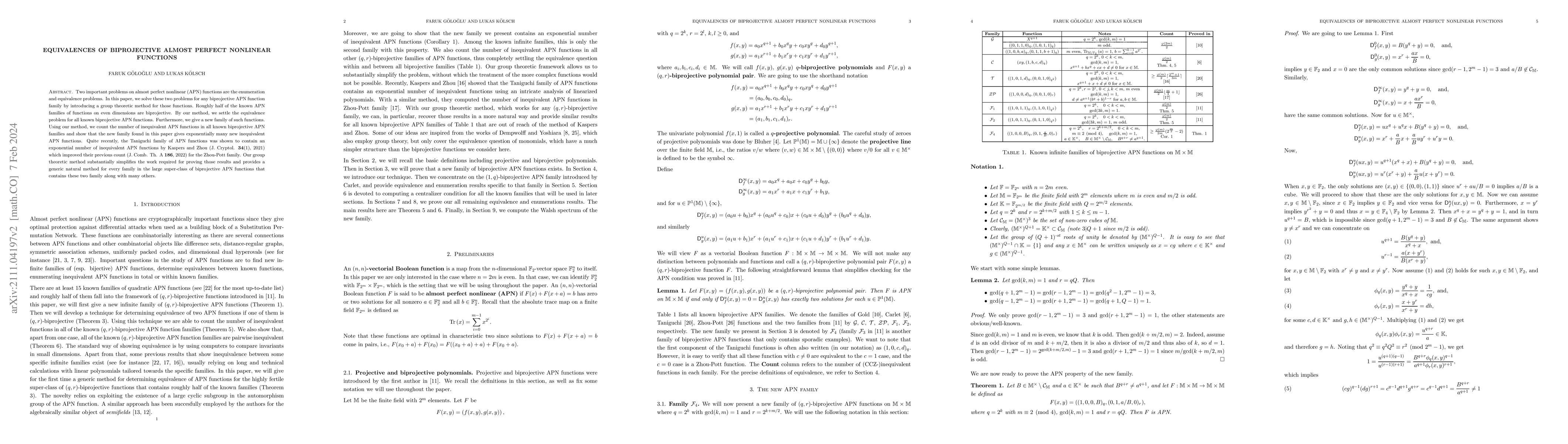 Thumbnail for Equivalences of biprojective almost perfect nonlinear functions